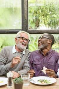 Meet and eat - older gents enjoying company