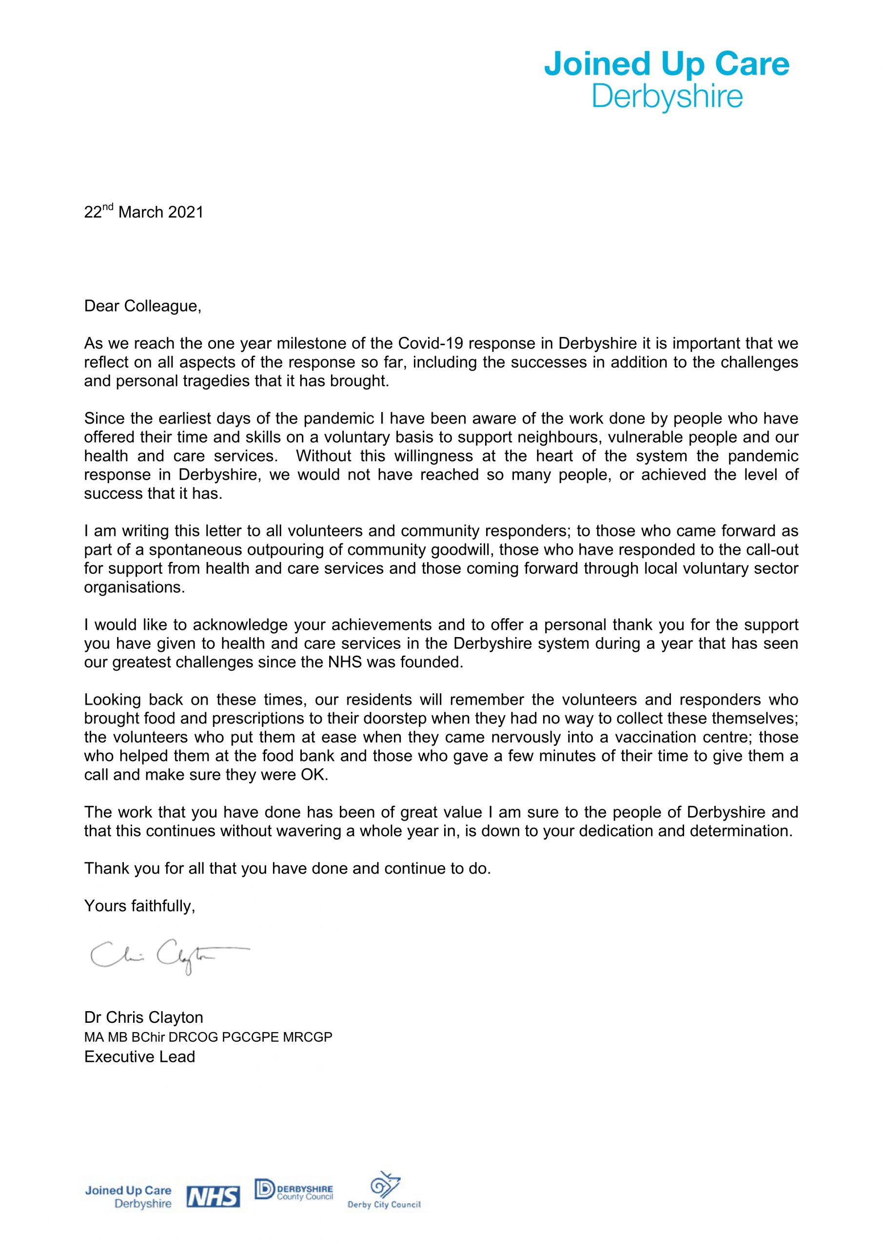 Message of Thanks 22.03.21
