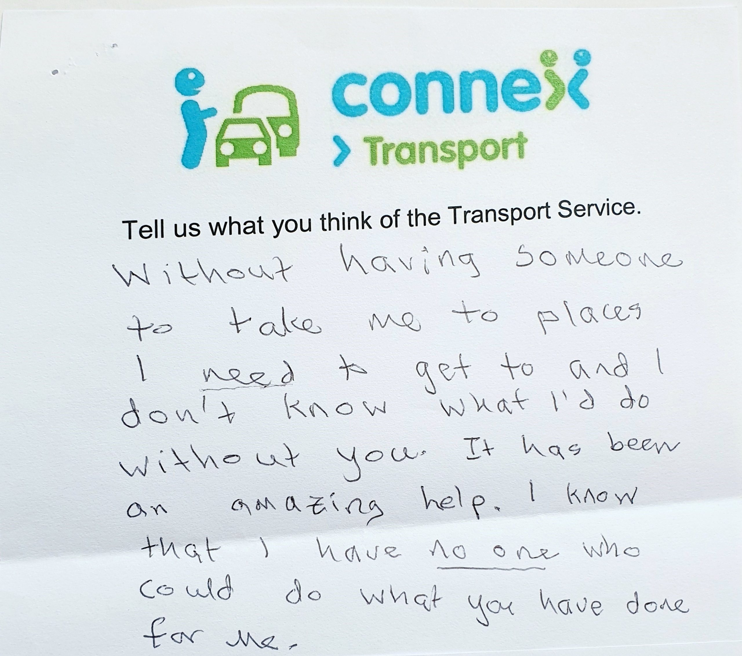 Transport comments5 Letter from grateful transport client